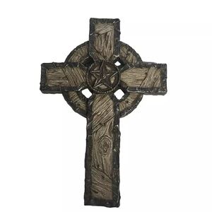 Rustic Western Lone Star With faux wood Layered Wall Cross Decor Religious